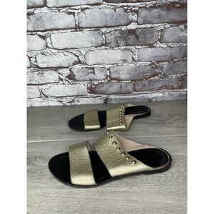 Lanvin Gold Leather Straps Flats Slides Studded Sandals Women’s Sz 39EU/8.5M US
